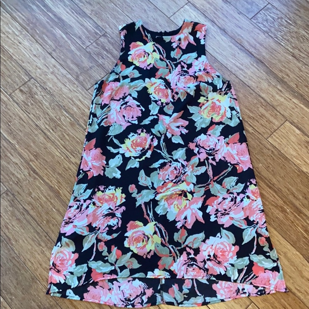 Black and Floral High Neck Dress